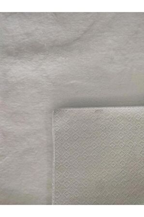 Babil Home Kaymaz Tabanli Kesme Rulo Halı Post Peluş Yolluk Beyaz