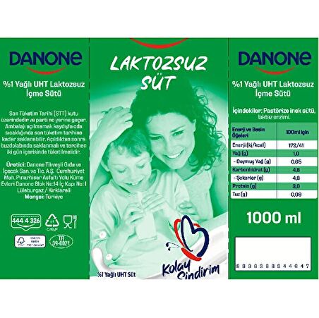 Danone Laktozsuz Süt 1 Lt X 6 Adet