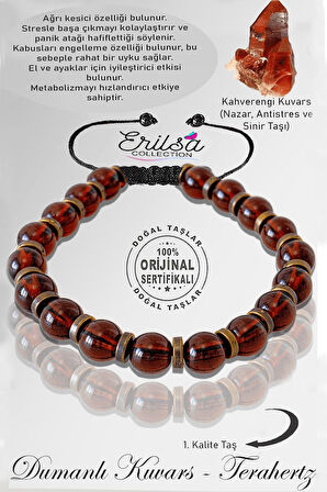 Sertifikalı Silver Rose Hematit - Kahverengi Dumanlı Kuvars Taşı Bileklik - Ayarlamalı