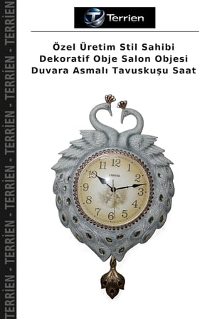 Özel Üretim Stil Sahibi Dekoratif Obje Salon Objesi Duvara Asmalı Tavuskuşu Saat
