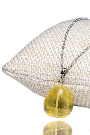 Doğal Limon Kuvars Taşı Kolye