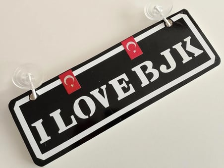 I LOVE BŞK YAZILI SİYAH BEYAZ DEKOR PLAKA - (22x7,5cm) vantuzlu Dekor Levha, Dekor Plaka