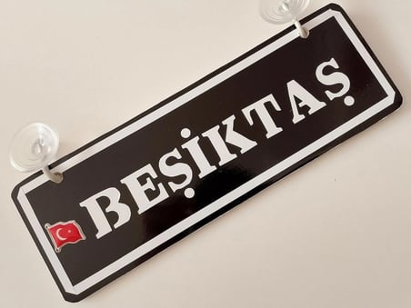 BEŞİKTAŞ YAZILI SİYAH BEYAZ DEKOR PLAKA - (22x7,5cm) vantuzlu Dekor Levha, Dekor Plaka