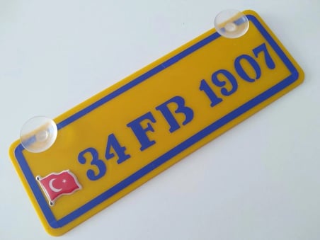 34 FB 1907 DEKOR PLAKA - kişiye özel (22x7,5cm) sarı lacivert vantuzlu Dekor Levha