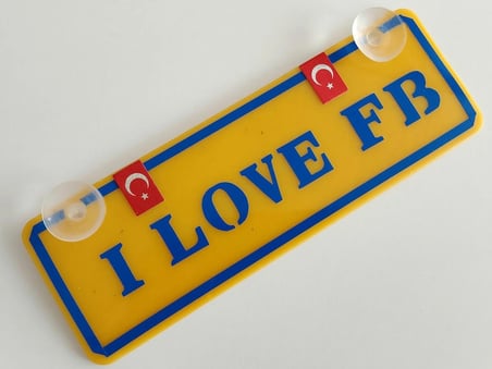 I LOVE FB YAZILI SARI LACİVERT DEKOR PLAKA - (22x7,5cm) vantuzlu Dekor Levha, Dekor Plaka