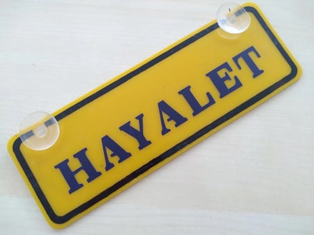 HAYALET  YAZILI (2 ADET) SARI PLAKA - HAYALET (22x7,5cm) vantuzlu Pleksi (Dekor Levha) DEKOR PLAKA