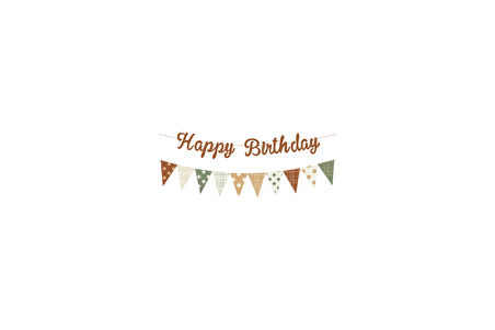 Karamel Happy Birthday Kaligrafi Banner ve Desenli Flama Set
