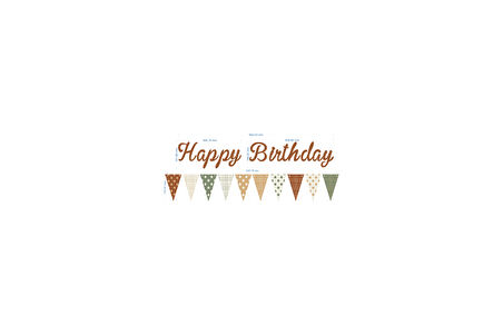 Karamel Happy Birthday Kaligrafi Banner ve Desenli Flama Set