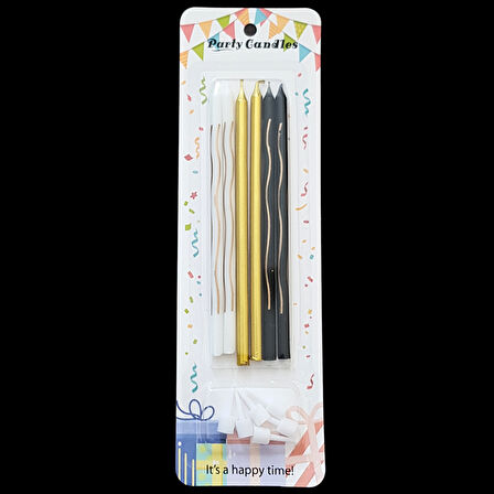 Çizgi Desenli İnce Uzun Pasta Mum 14 cm * 6 Adet
