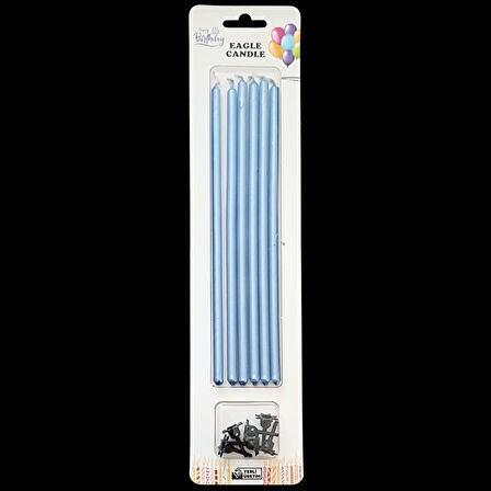Mavi Metalik İnce Uzun Pasta Mum 20 cm * 6 Adet