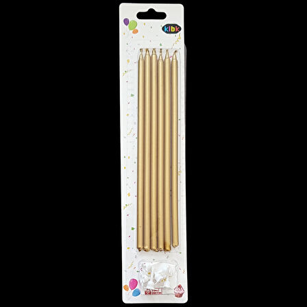 Altın Metalik İnce Uzun Pasta Mum 20 cm * 6 Adet