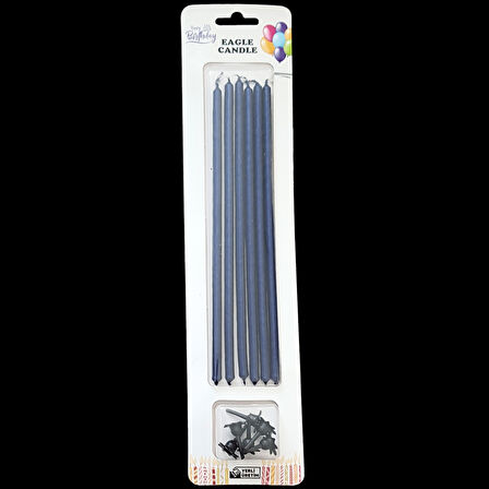 Lacivert Metalik İnce Uzun Pasta Mum 20 cm * 6 Adet
