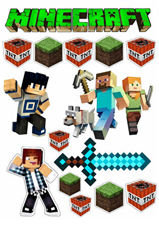 Yenilebilir Şekerli Kağıt Baskısı Cupcake ve Pasta Resim Baskı Minecraft Temalı 27