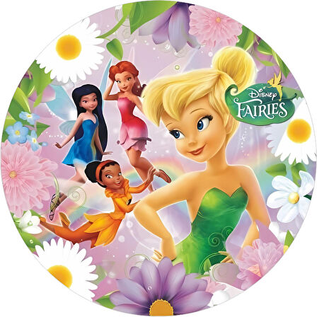 Yenilebilir Yuvarlak Pasta Resim Baskısı 20 cm Şekerli Kağıt Tinkerbell Temalı 10