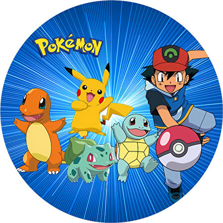 Yenilebilir Yuvarlak Pasta Resim Baskısı 20 cm Şekerli Kağıt Pokemon Temalı 39
