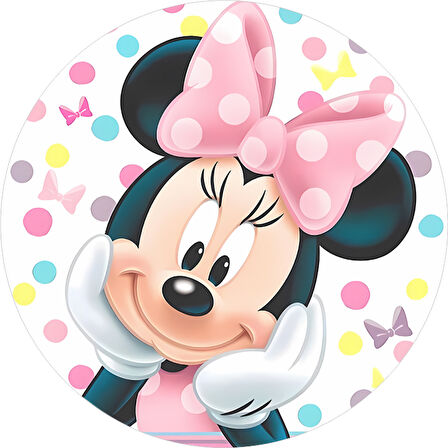 Yenilebilir Yuvarlak Pasta Resim Baskısı 20 cm Şekerli Kağıt Mini Mouse Temalı 51