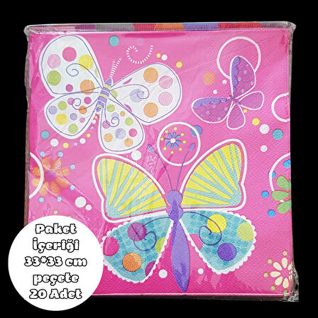 Kelebek Temalı Peçete 33*33 cm 20 Adet