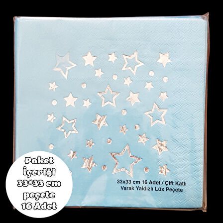 Mavi Üzeri Gümüş Yıldız Baskılı Metalik Peçete 33*33 cm 16 Adet