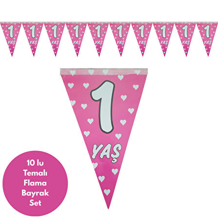1 Yaş Pembe Üçgen Flama Bayrak Set Süs