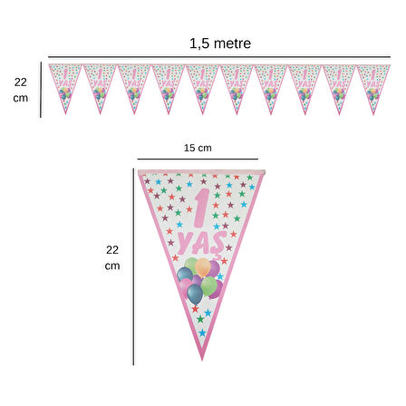 1 Yaş Yıldızlı Pembe Flama Bayrak Set Süs