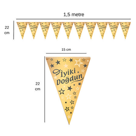 İyiki Doğdun Altın Siyah Flama Bayrak Set Süs