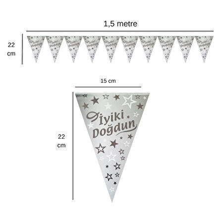 İyiki Doğdun Gümüş Siyah Flama Bayrak Set Süs