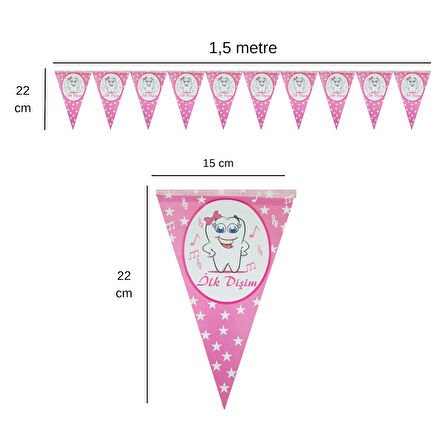 İlk Dişim Notalı Pembe Flama Bayrak Set Süs