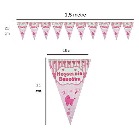 Hoş geldin Bebeğim Pembe Temalı Flama Bayrak Set Süs