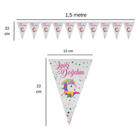 İyiki Doğdun Temalı Unicorn Yıldızlı Flama Bayrak Set Süs