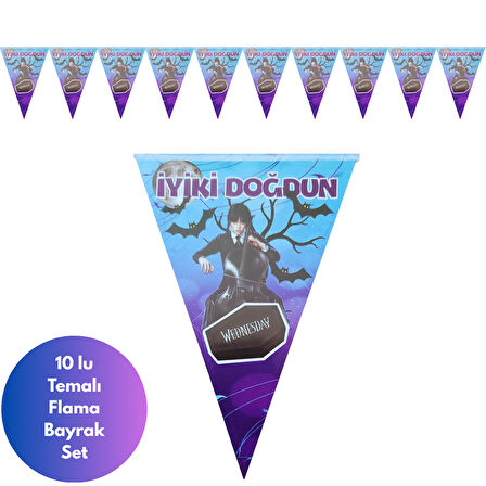 Wednesday Temalı İyiki Doğdun Flama Bayrak Set Süs