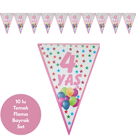 4 Yaş Pembe Flama Bayrak Set Süs