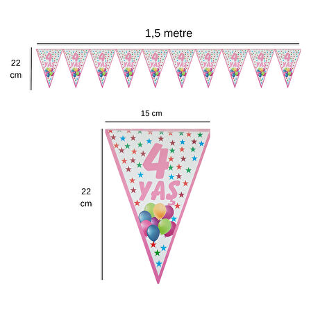 4 Yaş Pembe Flama Bayrak Set Süs