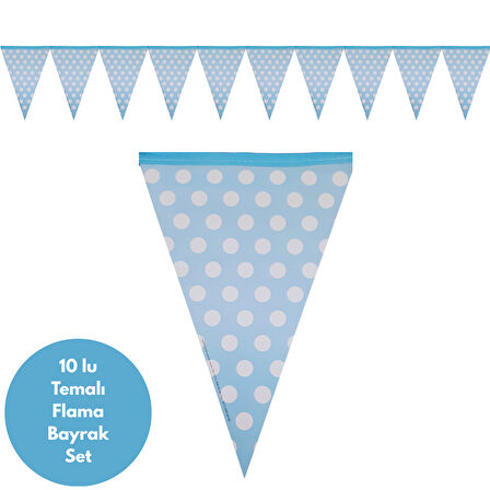 Mavi Üstü Beyaz Puanlı Flama Bayrak Set Süs