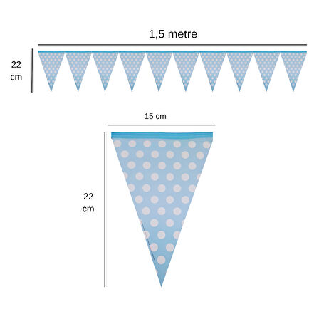 Mavi Üstü Beyaz Puanlı Flama Bayrak Set Süs
