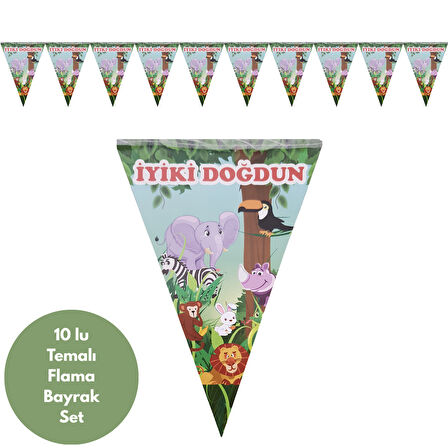 İyiki Doğdun Safari Temalı Flama Bayrak Set Süs