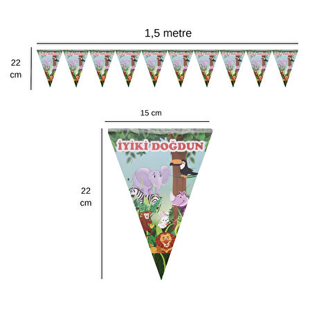 İyiki Doğdun Safari Temalı Flama Bayrak Set Süs