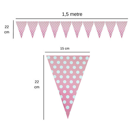 Pembe Üstü Beyaz Puanlı Flama Bayrak Set Süs