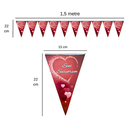 Kalp Temalı Seni Seviyorum Flama Bayrak Set Süs