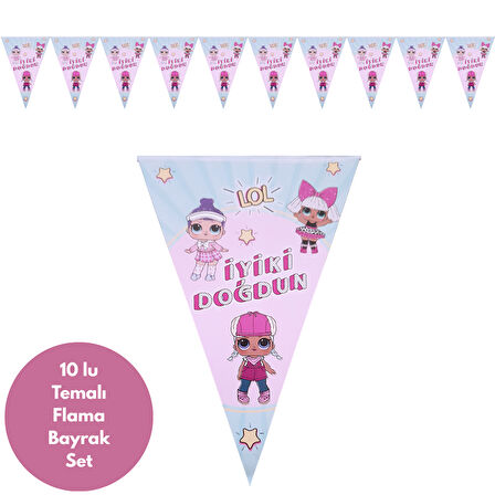 Lol Bebek İyiki Doğdun Pembe Yeşil Flama Bayrak Set Süs