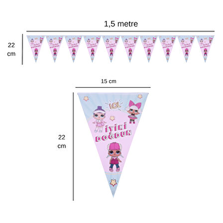 Lol Bebek İyiki Doğdun Pembe Yeşil Flama Bayrak Set Süs