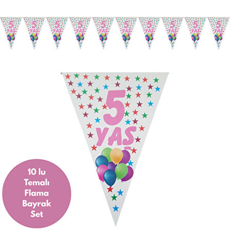 5 Yaş Renkli Yıldızlar Flama Bayrak Set Süs