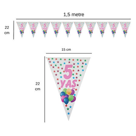 5 Yaş Renkli Yıldızlar Flama Bayrak Set Süs