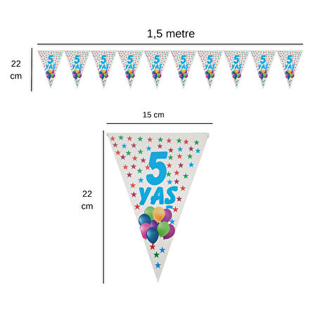 5 Yaş Rengarenk Yıldızlar Flama Bayrak Set Süs