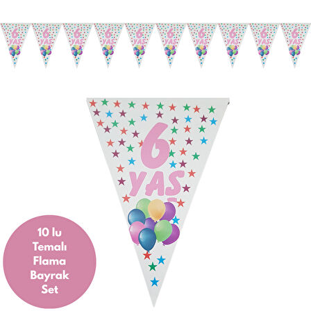 6 Yaş Pembe Rengarenk Yıldızlar Flama Bayrak Set Süs