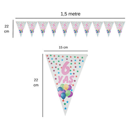 6 Yaş Pembe Rengarenk Yıldızlar Flama Bayrak Set Süs