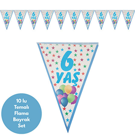 6 Yaş Mavi Flama Bayrak Set Süs