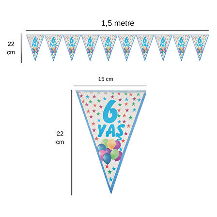 6 Yaş Mavi Flama Bayrak Set Süs