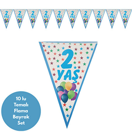 2 Yaş Mavi Flama Bayrak Set Süs