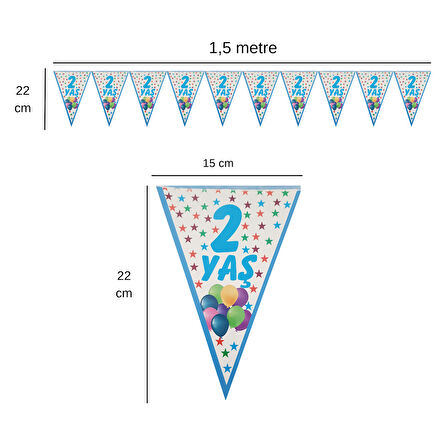 2 Yaş Mavi Flama Bayrak Set Süs