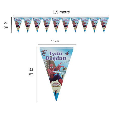 İyiki Doğdun Örümcek Adam Temalı Flama Bayrak Set Süs